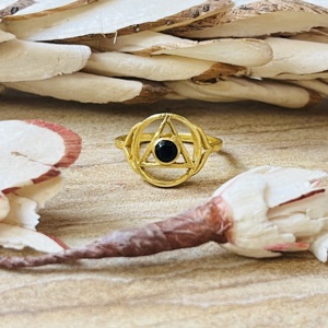 2026 Fashionable Geometric Black Onyx <b>Ring</b> 18K Gold Plated Brass Tringale Boho <b>Statement</b> <b>Ring</b> Classic Wholesale Unisex <b>Ring</b> - Product Image 1