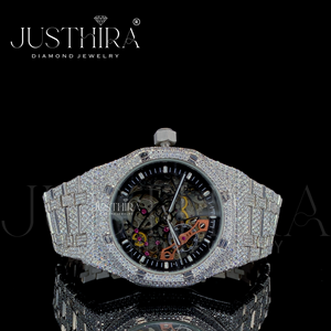 Montre pour homme avec cadran squelette blanc de qualité supérieure, mouvement à quartz, diamants VVS, moissanite, bracelet en acier inoxydable, prix d'usine - Product Image 2
