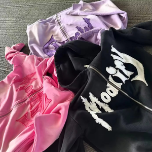 เสื้อฮู้ดดี้ผู้ชายแบบเต็มตัวทรงโอเวอร์ไซส์ ล้างสีแบบแอซิดวอช พิมพ์ลายสกรีน ทรงบ็อกซี่ ฟิต ผู้ชาย เสื้อฮู้ดดี้แบบดิสเทรส ขายส่ง FORTLEO IND - Product Image 4