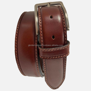 Ceinture décontractée élégante en cuir pleine fleur pour hommes, fabriquée à la main, avec coutures sur les bords et boucle ardillon en laiton durable - Product Image 5
