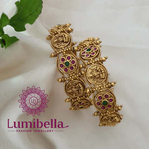 24K Gold Plated <b>Copper</b> & Brass Lakshmi Kada <b>Bangles</b> with Pearl Geometric Design Trendy Classic Bracelets for Gift - Product Image 1