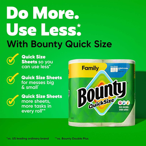 กระดาษเช็ดมือแบบม้วน Bounty Quick Size สีขาว 8 ม้วนครอบครัว = 20 ม้วนปกติ (บรรจุภัณฑ์อาจแตกต่างกันไป) - Product Image 1
