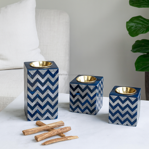Juego de quemador Mubkhar Bakhoor con patrón de Chevron de resina azul con incrustaciones de latón, decoración árabe de lujo para el hogar y regalo de Ramadán Kuwait - Product Image 1