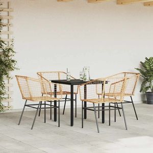 Set da Pranzo da Esterno a 5 Pezzi in Polyrattan Marrone con Vetro, Mobili da Giardino con Struttura in Acciaio, Design Contemporaneo - Product Image 4