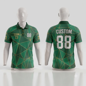 Custom Geometric Pattern <b>Men's</b> <b>Polo</b> <b>Shirt</b> Short Sleeve <b>Green</b> Gold Digital Printed Breathable Team Uniform Apparel - Product Image 1