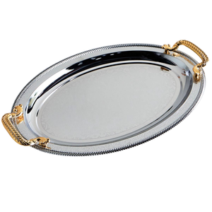 Plateau de service en métal à prix abordable avec poignée élégante, idéal pour les mariages, plateau décoratif pour table, plateau à café fait main, très vendu - Product Image 2