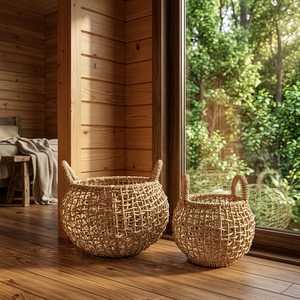 Cestas de Almacenamiento de Fibra Natural, Cesto Tejido Elegante, Cesto para Ropa Sucia Hecho a Mano, Organizador Minimalista de Artesanía Balinesa, Decoración Boho para el Hogar - Product Image 3