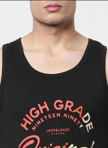 Camiseta sin mangas de algodón negra para hombre, diseño original de alta calidad, cuello redondo, informal, transpirable, con logotipo frontal - Product Image 6