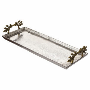 Plateau de service alimentaire en aluminium de conception nouvelle avec poignées en forme de branches dorées, finition argentée, pour servir des aliments et des en-cas - Product Image 4