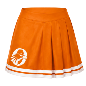 Jupe plissée orange de cheerleading avec bordure à rayures blanches, uniforme de performance athlétique pour femmes et filles, tenue d'équipe - Product Image 1