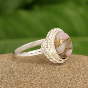 Beautiful Bohemian Wedding <b>Ring</b> for Women Natural Pink <b>Opal</b> Copper Gemstone 925 Sterling <b>Silver</b> 8x10mm Oval Shape Fine Jewelry - Product Image 2