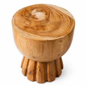 Sania Durable Wood Pedestal <b>Stool</b> Hand-Carved Natural Grain Rustic Modern Living Room Furniture Home Seating Ottoman Hotel Entry - Product Image 3