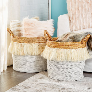 2-Piece <b>Round</b> Seagrass <b>Wicker</b> <b>Basket</b> Set Woven Storage Home Decor - Product Image 1