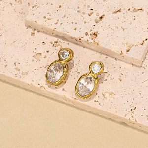 ต่างหูทรงหยดน้ำรูปไข่ ประดับเพชรซิคอน เงินแท้ 925 ดีไซน์ทันสมัย สองชั้น สำหรับผู้หญิง เหมาะสำหรับงานแต่งงานและวันครบรอบ - Product Image 1