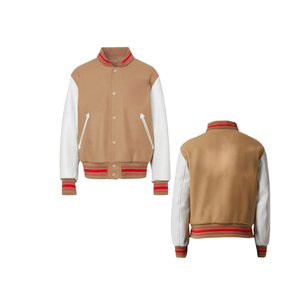 Chaqueta Universitaria Blanca y Marrón con Ribete Rojo y Logotipo Personalizado - Product Image 1