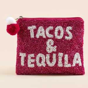 Bolso de mano con cuentas Tacos & Tequila, con cremallera de pompón, forma cuadrada, estilo casual - Product Image 1