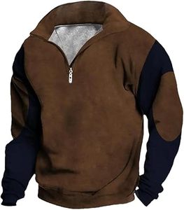 Sweat-shirt à capuche zippé quart de tour en coton uni coupe classique pour homme WX718722 avec empiècement en tissu – Collection Hiver Personnalisée - Product Image 2
