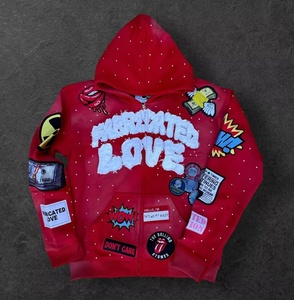 Sudadera con capucha pesada para hombre con cremallera, corte holgado oversize, estampado personalizado, con pedrería, diseño antiarrugas, tejido de punto, antiencogimiento - Product Image 2