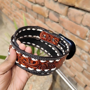 Nuevo cinturón de vaquero tallado a mano completo de estilo occidental Vaquero Cinto con hebilla antigua de latón blanco Fabricante Mayorista - Product Image 5