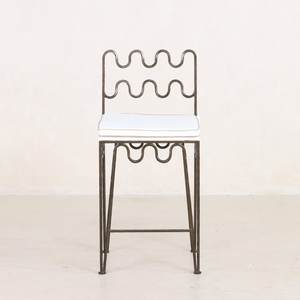 เก้าอี้เหล็กสไตล์เรียบง่ายพร้อมเบาะรองนั่งสีขาว โครงเหล็กทรงสี่เหลี่ยม - Product Image 3