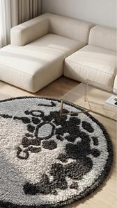 Tapis rond en laine tufté à la main, inspiré des phases lunaires, tendance, pour chambre à coucher, salon et décoration intérieure moderne - Product Image 5