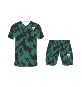 Conjunto de uniforme de fútbol sublimado personalizado para hombre, jersey con estampado de camuflaje verde oscuro y pantalones cortos a juego para profesionales - Product Image 5