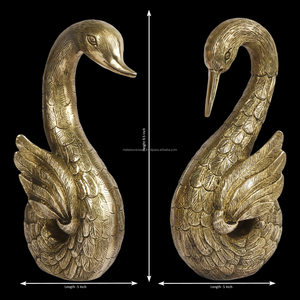 Laiton Cygne Paire Statue Vastu Décoratif Maison Intérieur Article Feng Shui pour Amour Couple Artisanat Couleur Or - Product Image 3