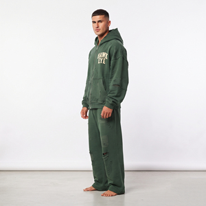Conjunto de Chándal de Algodón de Alta Calidad para Hombre, con Sudadera con Capucha de Hombro Caído y Cremallera Completa, y Pantalones Jogger de Ajuste Relajado con Efecto Desgastado, Fabricante Mayorista - Product Image 3