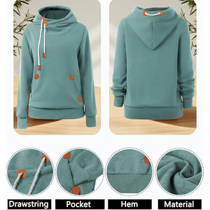 Suéter de Cuello Alto de Alta Calidad para Otoño, Cómodo, de Felpa, Estampado, Bordado, de Algodón/Poliéster, Estilo Vintage, con Bolsillo Canguro - Product Image 2