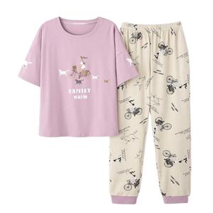 เซ็ตชุดนอนถักพิมพ์ลายดอกไม้สำหรับผู้หญิงชุดนอนแขนสั้นเอวยางยืดสำหรับใส่อยู่บ้านสำหรับฤดูใบไม้ผลิฤดูร้อนฤดูหนาวขนาด XS - Product Image 1