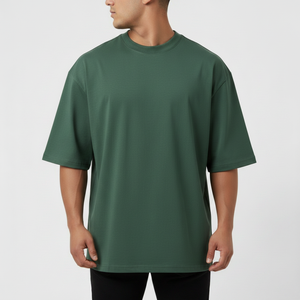 T-shirt Homme 2026 Style Hip Hop Manches Courtes Logo Personnalisé Coton Pur Double Fil Vert Uni Écologique Grammage Lourd - Product Image 1