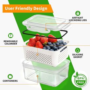 Set di 5 Contenitori Grandi per Frutta Senza BPA con Scolapasta Rimovibile, Organizzatore 2-in-1 per Frigorifero - Product Image 5