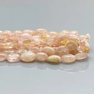 Perles de Morganite Naturelle Chauffée 8-12mm, Ovales Lisses Rose Pêche avec Éclats Dorés, Fil de 16 Pouces pour la Fabrication de Bijoux Chakralume - Product Image 3