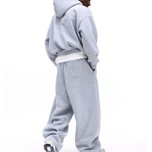 Conjuntos de Sudadera con Capucha Oversize Grises Unisex Personalizados, Pantalones de Chándal de Forro Polar, Ropa Deportiva Casual Urbana, Proveedor OEM ODM - Product Image 3
