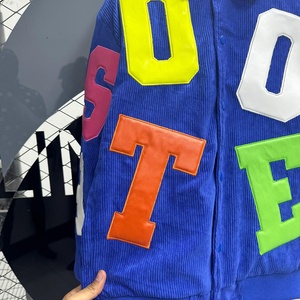 OEM Custom <b>Men's</b> Winter Fashion Varsity <b>Jacket</b> 100% <b>Corduroy</b> Fleece Leather Patches Casual Style Turn-Down Collar Silk Shell - Product Image 4