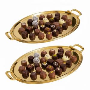 Bandeja de chocolate decorativa para el hogar al por mayor, bandeja de servir de metal dorado de alta calidad con asa para uso en hoteles y restaurantes, precio más bajo - Product Image 1