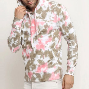 Sweat-shirt à capuche en molleton tie-dye pour homme, coupe oversize, décontracté, tricoté, rose, beige, blanc, motif, style hiver, éco-responsable - Product Image 5
