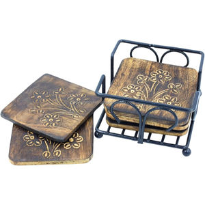 <b>Set</b> <b>of</b> <b>6</b> Rustic Block Wooden <b>Coasters</b> Classic Farmhouse <b>Table</b> Decor with Stand Handcrafted Natural Wood 5mm Thickness - Product Image 4