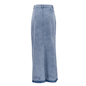 Falda vaquera azul elegante de cintura alta con abertura, estilo urbano, casual, larga y recta para mujer, de secado rápido, con patrón 3D, tipo lápiz. - Product Image 1