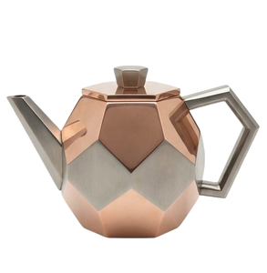 Nouvelle théière géométrique en métal personnalisable avec couvercle, bicolore or rose et argent, pour café et boissons - Product Image 4