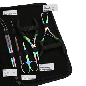 Rainbow Hair Extension Tool Set with Iridescent Trimming Shears Rat Tail Comb Micro Link Installation Plier <b>Bead</b> <b>Threading</b> Hook - Product Image 4