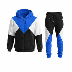 Men's Blue Black Color Block Tracksuit Set Zip <b>Hoodie</b> and Jogger Pants Casual Sportswear Streetwear Gym Wear Outfit - Product Image 1