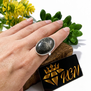 Natural Black Coral Stone Gemstone <b>Ring</b> Solid 925 Sterling Silver Handmade Oval Statement <b>Ring</b> for Women Fine Jewelry Gift - Product Image 2