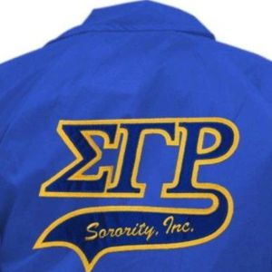 Veste Sigma Gamma Rho Crossing Line Bleu Royal et Or pour Femme, Fermeture Éclair Intégrale, Design Personnalisé avec Lettres, Style Universitaire Décontracté - Product Image 6
