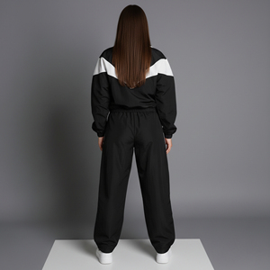 High Quality Custom Puff Printed Logo color block baggy fit ladies tracksuit Zip up jacket & Flared Trouser Women's 2 piece <b>set</b> - Product Image 2