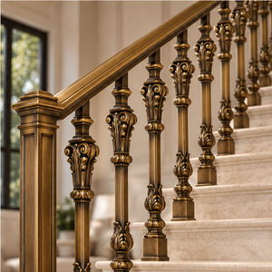 Barandilla Clásica de Bronce Tallado con Balaustres Ornamentales para Escaleras y Balcones, Pasamanos y Balaustrada Metálicos - Product Image 1