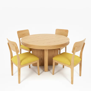 Ensemble de table basse ronde moderne avec 4 chaises en bois de frêne massif, léger et durable - Product Image 1