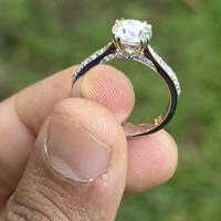 Bague de fiançailles solitaire en or 14 carats de style vintage avec diamant naturel taille ronde et diamants latéraux, clarté SI