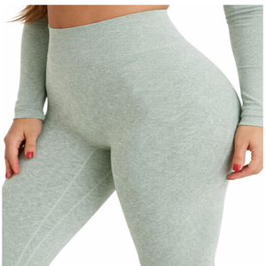 Ensemble de leggings et crop top respirant à manches longues, coupe ajustée, sans couture frontale, effet push-up, pour le sport et le fitness, vente en gros - Product Image 6