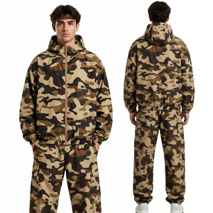 Ensemble veste coupe-vent et jogging camouflage personnalisé à fermeture éclair intégrale, léger et confortable, veste zippée pour homme en polyester - Product Image 1
